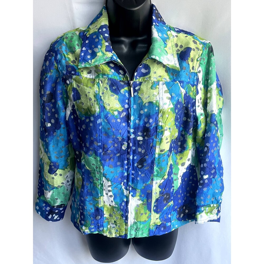 Ruby Rd Favorites Colorful Blue Green Zip Jacket Light Spring Summer Blazer sz 6